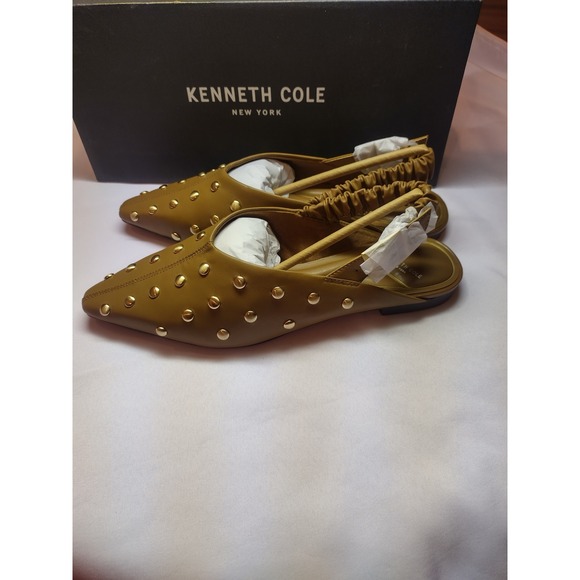 Kenneth Cole Nicola Brown Leather Studded Slingback Flats KL25NIC02 women's 7M - Picture 3 of 8